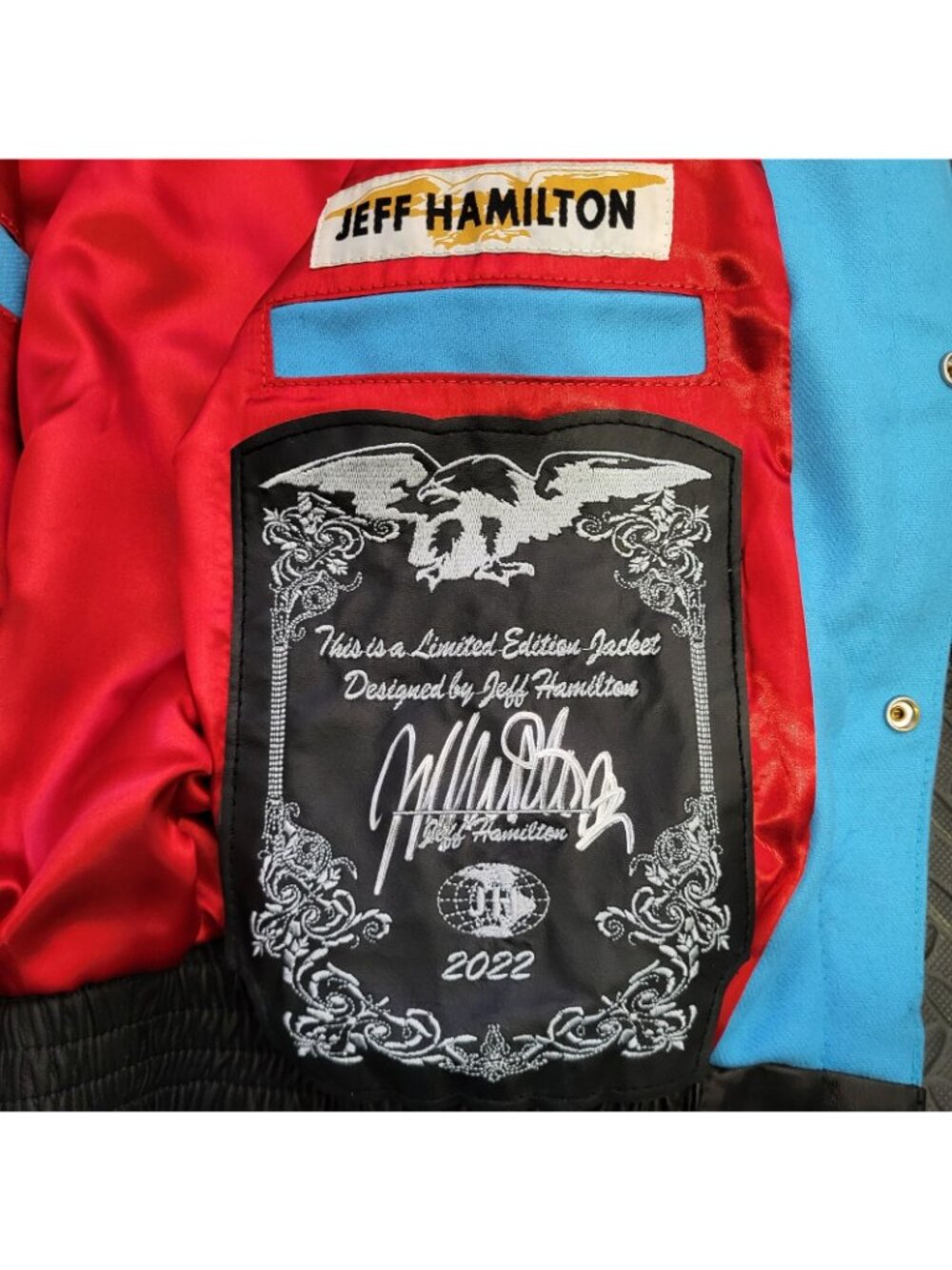 Jeff Hamilton NBA Collage Wool & Leather Blue Jacket Men's Sz Medium Signed - Picture 5 of 7